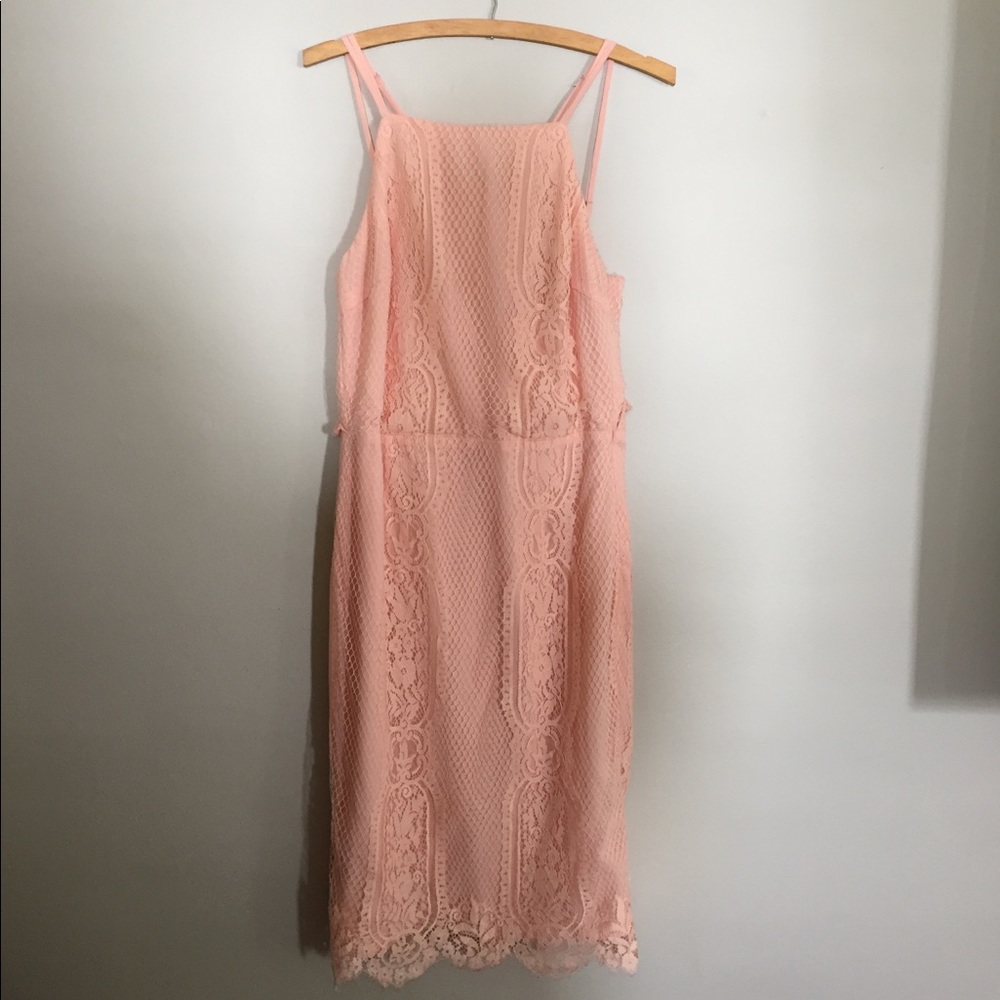 Lulus Peach Lace Midi Dress
